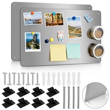 2 Pack Silver Magnetic Board 17.1" x 11.8", Metal Magnet Bulletin Board for W...