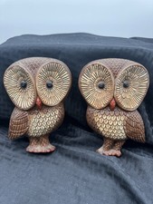 Two Vintage Owls Foam Resin Molded barn Owl Wall Art retro 1970's kitschy decor