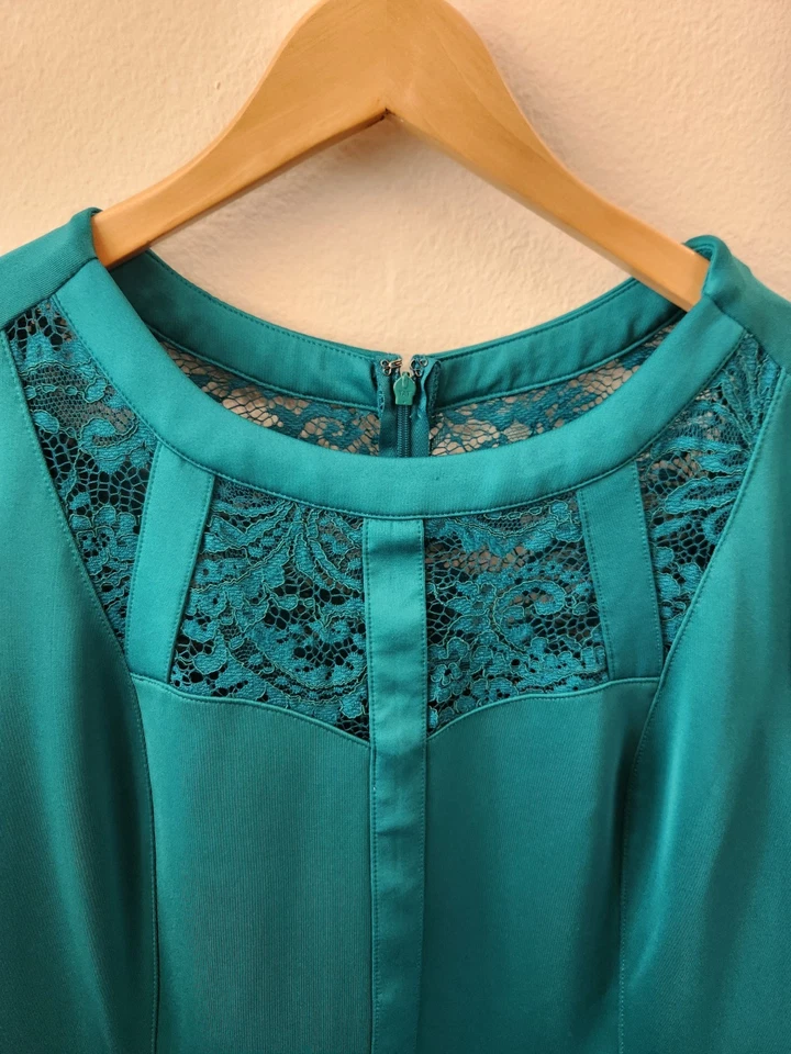 Lane Bryant Plus Size Teal Scuba Lace Fit & Flare Dress Size 18/20‎ 1X XXL - Image 3 of 4