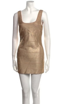 Herv Lger Gabriella Metallic Bandage Minidress Size Large Gold Bodycon  Tank | eBay