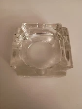Vintage Clear Glass Ashtray Square Heavy Duty  4" X4''
