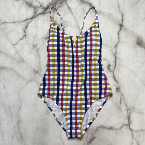 Jessica Simpson Texture Plaid Cross-Back V Wire One Piece Swimsuit S Small New - 第 2/5 張圖片