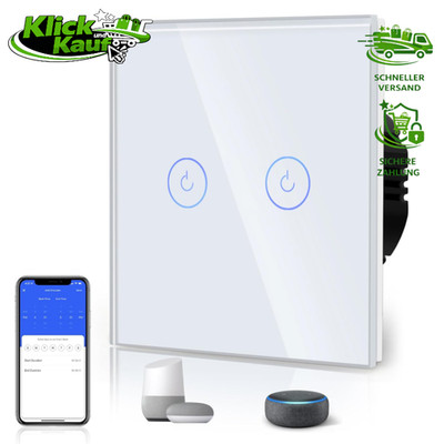 BSEED WLAN Smart Touch Lichtschalter 2 Weg Weiß Glas Alexa Google Home Tuya
