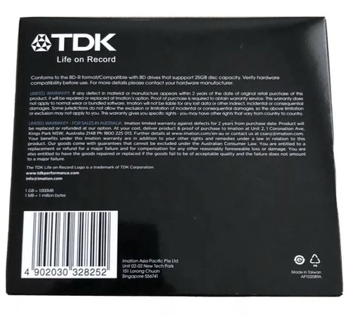 New 5 Discs TDK Blu Ray 6x BD-R 25GB Inkjet Hub Printable with Jewel Case - Picture 2 of 2