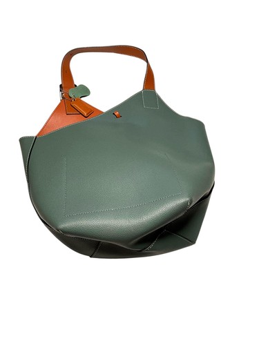 Madison De Beaute Tote Bag Womens Green Tan Leather Italian Designer bag Handbag - Picture 3 of 5