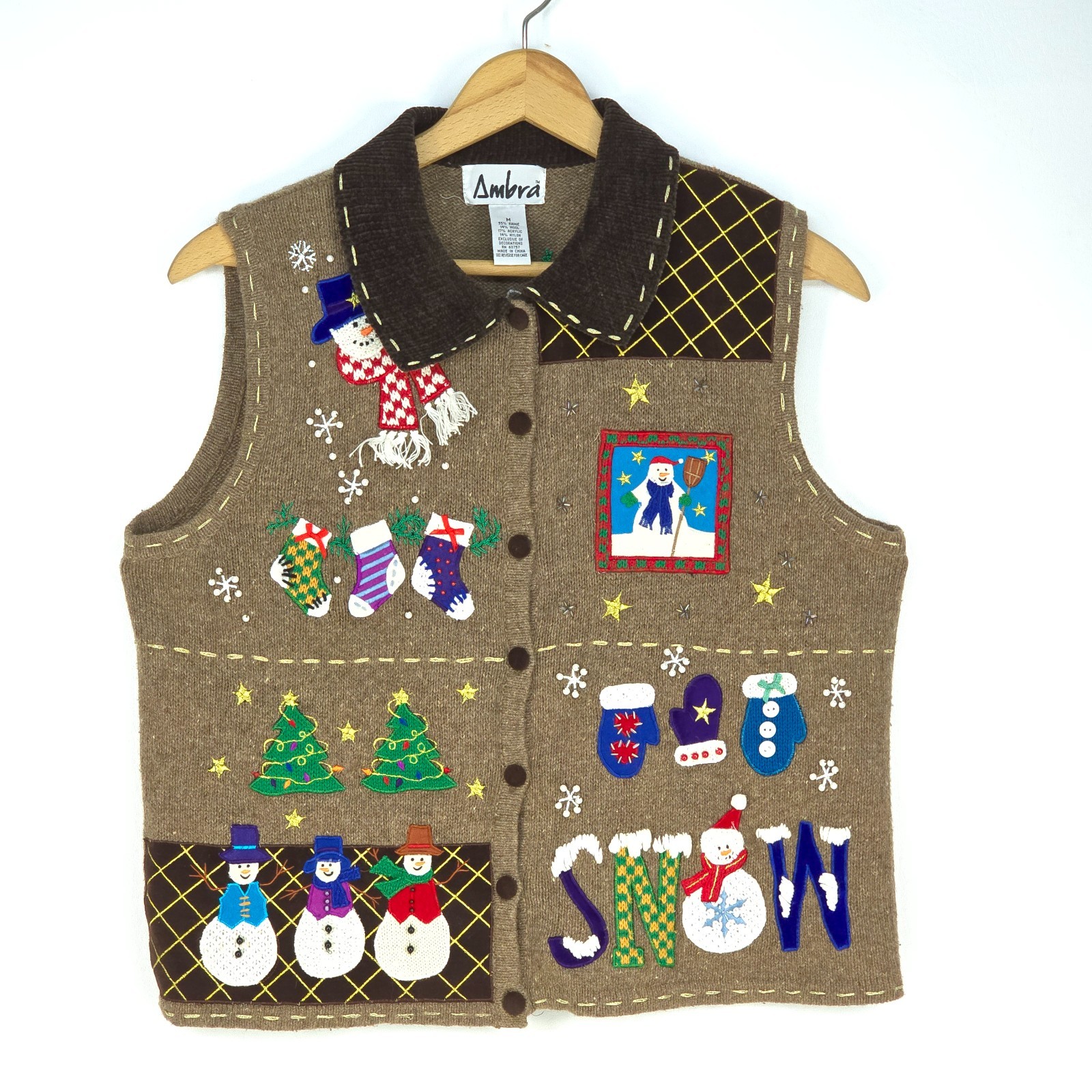 Ambra Patchwork Christmas Sweater Button Up Vest … - image 1
