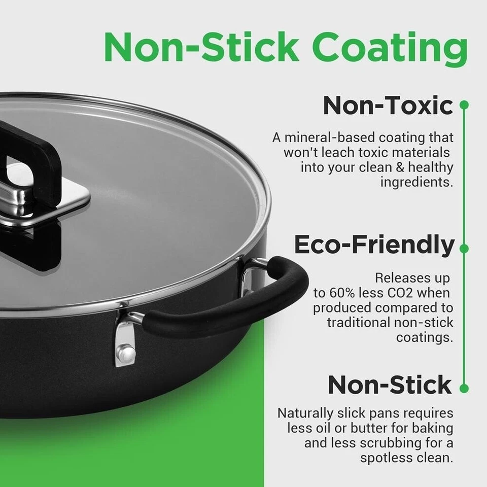 NutriChef Non-Stick Casserole w/ Lid 5qt- Foldable Knob works NCCWSTKBLK -Black - Image 3 of 3