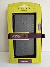 Ted Baker London Slimline Folio Phone Case For Apple iPhone X Black & Grey New