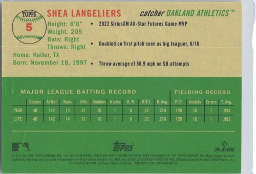 Shea Langeliers 2023 Topps Chrome Platinum #5 Topps Refractor SN,RC (M1-2000082) - Picture 2 of 2