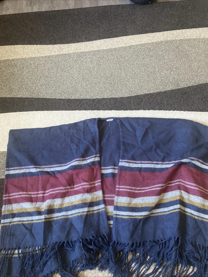 Hollister пончо синий разноцветный полоски бахрома кромки женщин XS-S большого размера уютный - Изображение 3 из 4