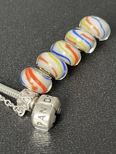 925 silver  bracelet  glass bead Multicolor  Orange Red Pink Blue Yellow