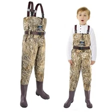 Chest Waders for Kids with Boots, Waterproof Youth Waiters for 12/13 Brown