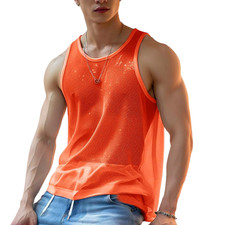 Men's Sheer Mesh Tank Tops See-Through Sleeveless Shirts Workout Tank Tops