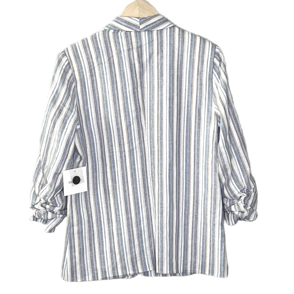 NUEVO Blazer Ellen Tracy Mujer Manga 3/4 Forrado Lino Talla M Azul Rayas Foto 2 de 4