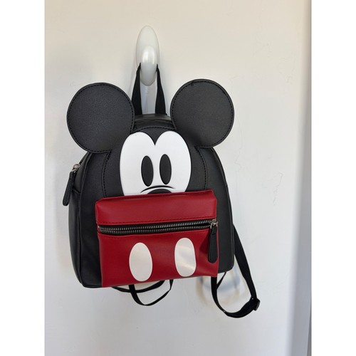 Disney Mickey Mouse Bioworld Mini Backpack Black Red Faux Leather 3D Ears Bag