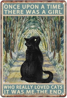 2D 1PC 8*12 Elegant Black Cat Design of Love Cat Metal Iron Sign Wall Decor