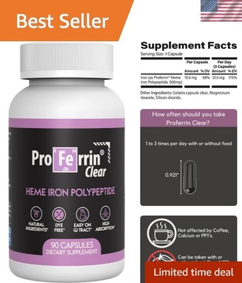 Clear Heme Iron Supplement, 90 Capsules- Superior Absorption, Easy on The Gut...