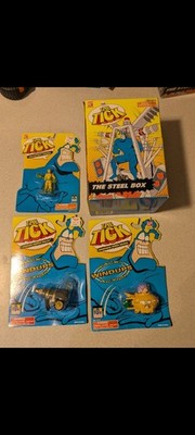 Bandai 1995 Fox Kids Network The Tick The Steel Box and 3 Figures 