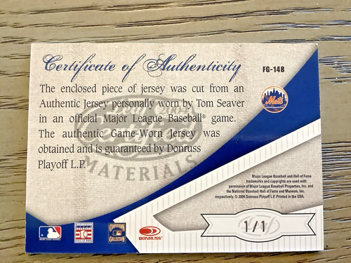 2004 Tom Seaver Leaf Certified Fabric Of The Game Patch AUTO 1/1 VERY RARE ! - Picture 17 of 18