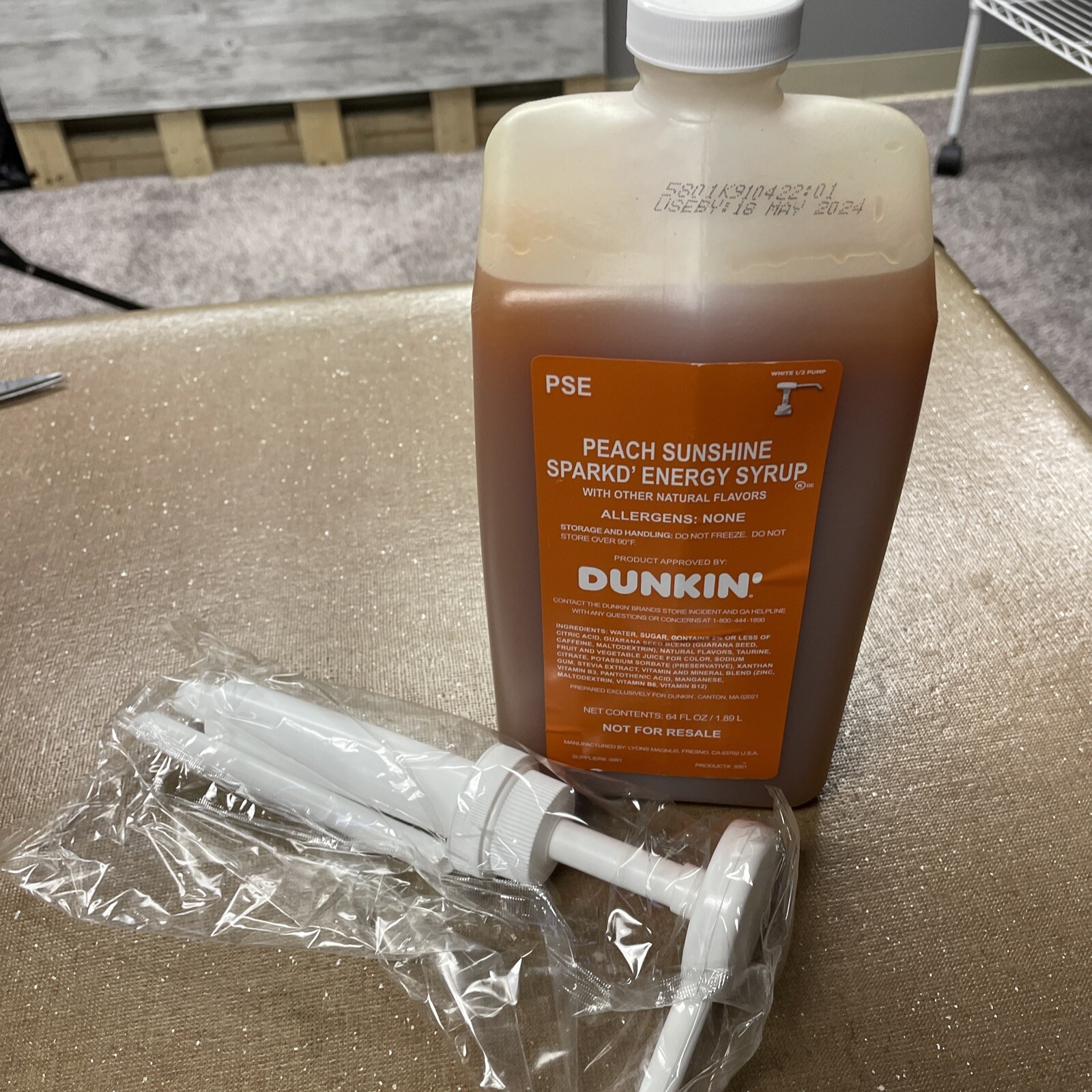 Dunkin Donuts Peach Sunshine Sparkd’ Energy Syrup Best By 5/18/24 With