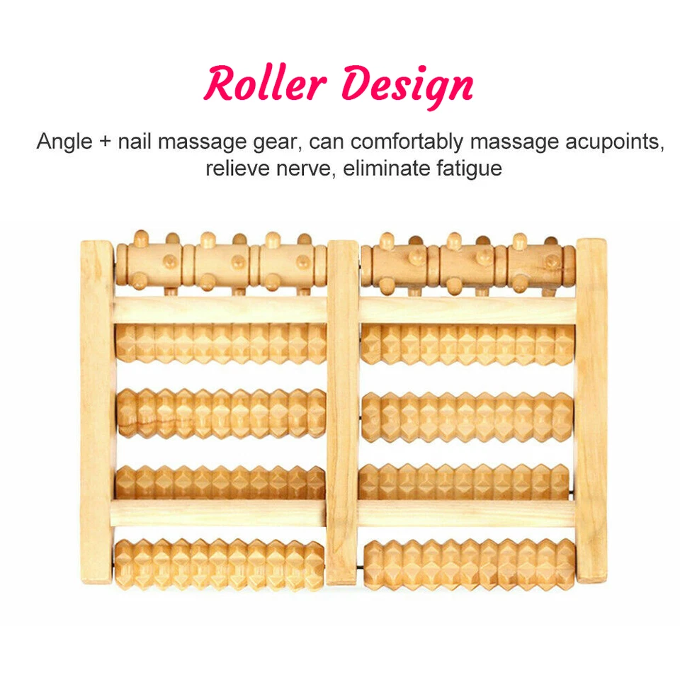 LARGE Wooden Foot Pain Massager 5 Roller Care Reflexology Relax Stress Relief AU - image 4 of 4