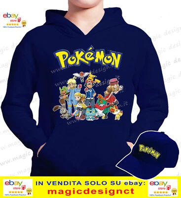 JHK O FRUIT OF THE LOOM POKEMON PIKACHU FELPA CAPPUCCIO TUTTE LE TAGLIE E CAPPELLINO OMAGGIO