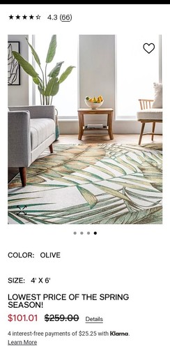 Nuloom Washable 4x5 Tropical Rug Green Leaves - Picture 3 of 7