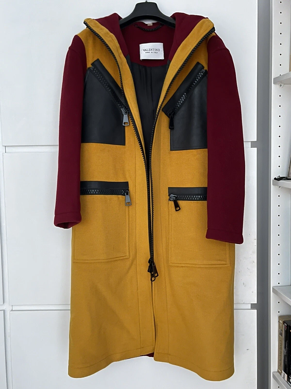 Cappotto Valentino Bordeaux Giallo Turchese M S D 36 Lana Pelle Cappuccio Donna Uomo