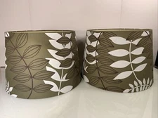 2-Tropical Lamp Shade Bamboo Palm Tree Leaves Hawaii Botanical 10.75” Tall