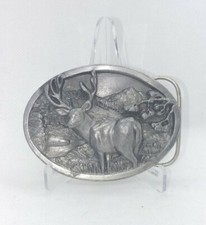 Belt Buckle Elk Mountains Wildlife Animal E-146 Made In USA 1984 Vintage
