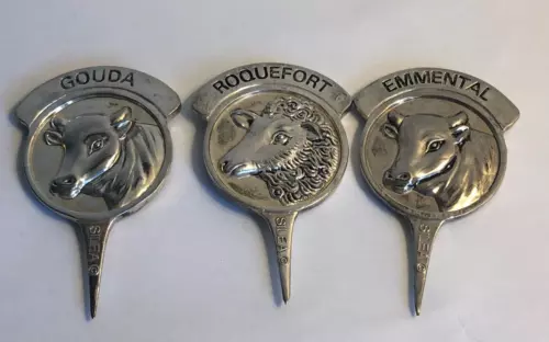 VINTAGE FRENCH GOUDA ROQUEFORT EMMENTAL 3-D COW SHEEP CHARCUTERIE CHEESE MARKERS