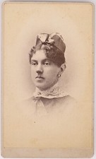 Antique CDV Circa Unmarked Young Woman Lace Collar Bow Hat Unmarked