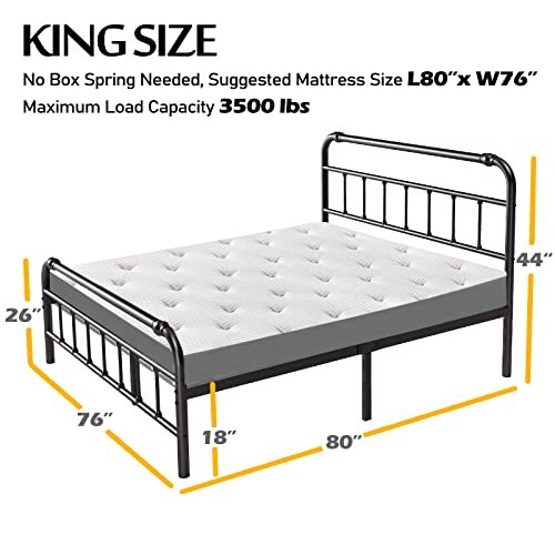 King Size Bed Frame with Headboard and Footboard, 18 Inches High, 3500