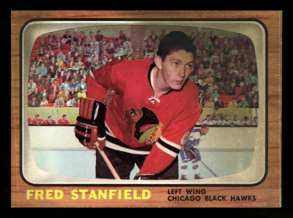 1966-67 TOPPS NHL HOCKEY #56 Fred Stanfield EX Chicago Black hawks Card