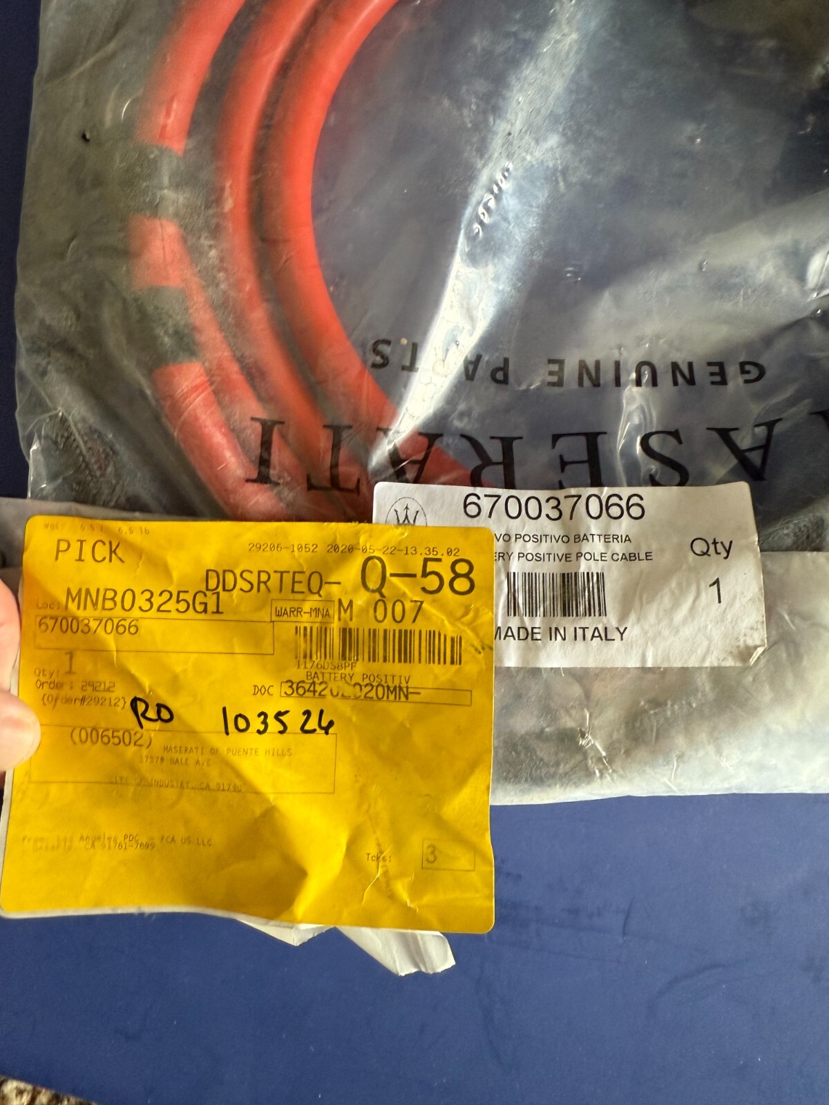 MASERATI GHIBLI BATTERY POSITIVE POLE CABLE 2014 2015 2016 2017 670037066 OEM