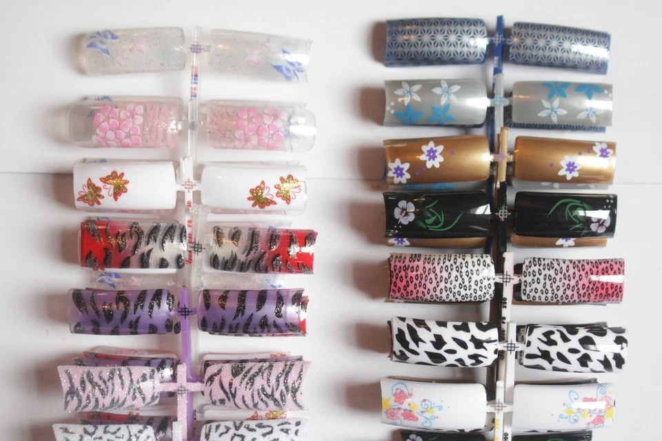 Conjunto 20 peças pontas de nail art falsas pré-projetadas unhas acrílicas falsas glitter metálico - Imagem 4 de 4