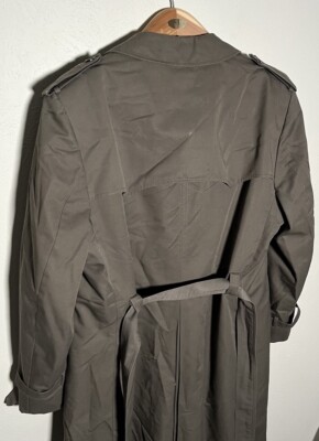Vintage Christian Dior Olive Green Wool Lined Belted Trench Coat