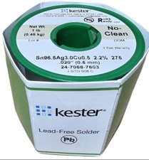 Kester Lead-Free Solder Sn96.5Ag3.0Cu.5 /2.2% .020” (.5mm) 24-7068-7603 No-Clean