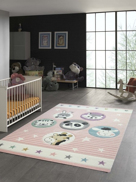 Kinderteppich Zoo Tiere In Rosa Creme-image