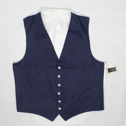 Hertling Vest Preppy Mens Derby Waistcoat Lapel XL Solid Navy Blue Linen USA