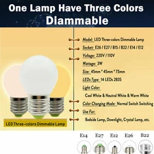 Dimmable LED Globe Bulb E26 E27 B15 B22 E14 E12 3W 110-220V Color Change Lamp ST