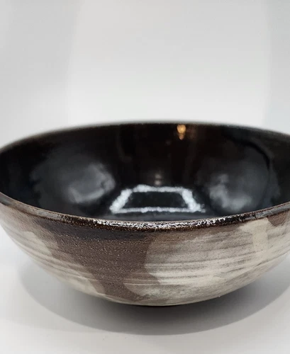Hand Thrown Studio Art Pottery Bowl  Artist Signed  Drip Glaze Unique 7 " D EUC
