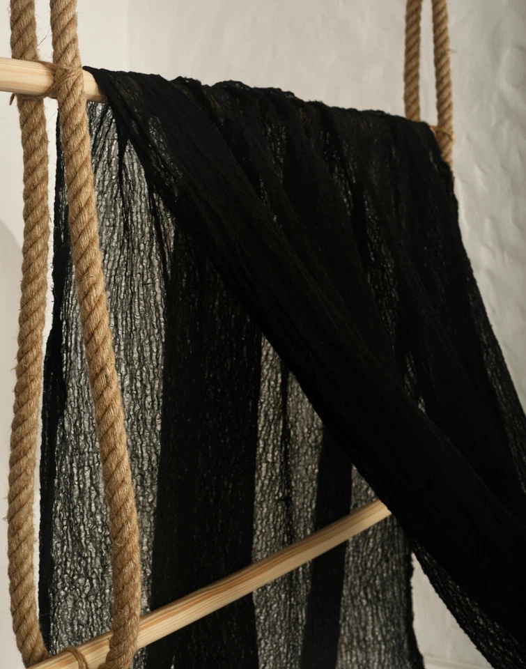 Black Linen Textured Fabric By 2 Meters, Sheer Sewing Fabric - Image 4 of 4
