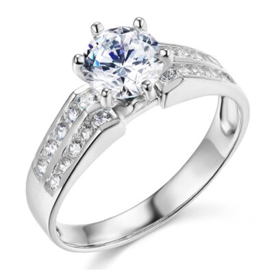 14K White Gold Cubic Zirconia Engagement Ring | eBay