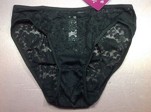 Women Panties,Bikinis ILUSION Size L Black Fishnet/&Satin Floral W// Decoration