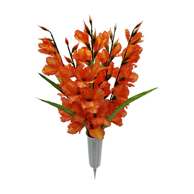 NEW - Mainstays Artificial Flowers, Orange Gladiolus Floral in Yard Stake Vase
