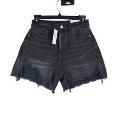 American Eagle Highest Rise Mom Shorts Sz 0 25W Distressed Cutoff Denim Black