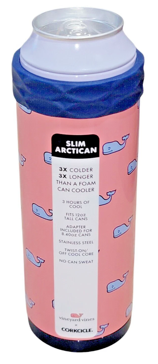 Vineyard Vines x Corkcicle Slim Arcitican Pink Whale Can Cooler 12 Oz New