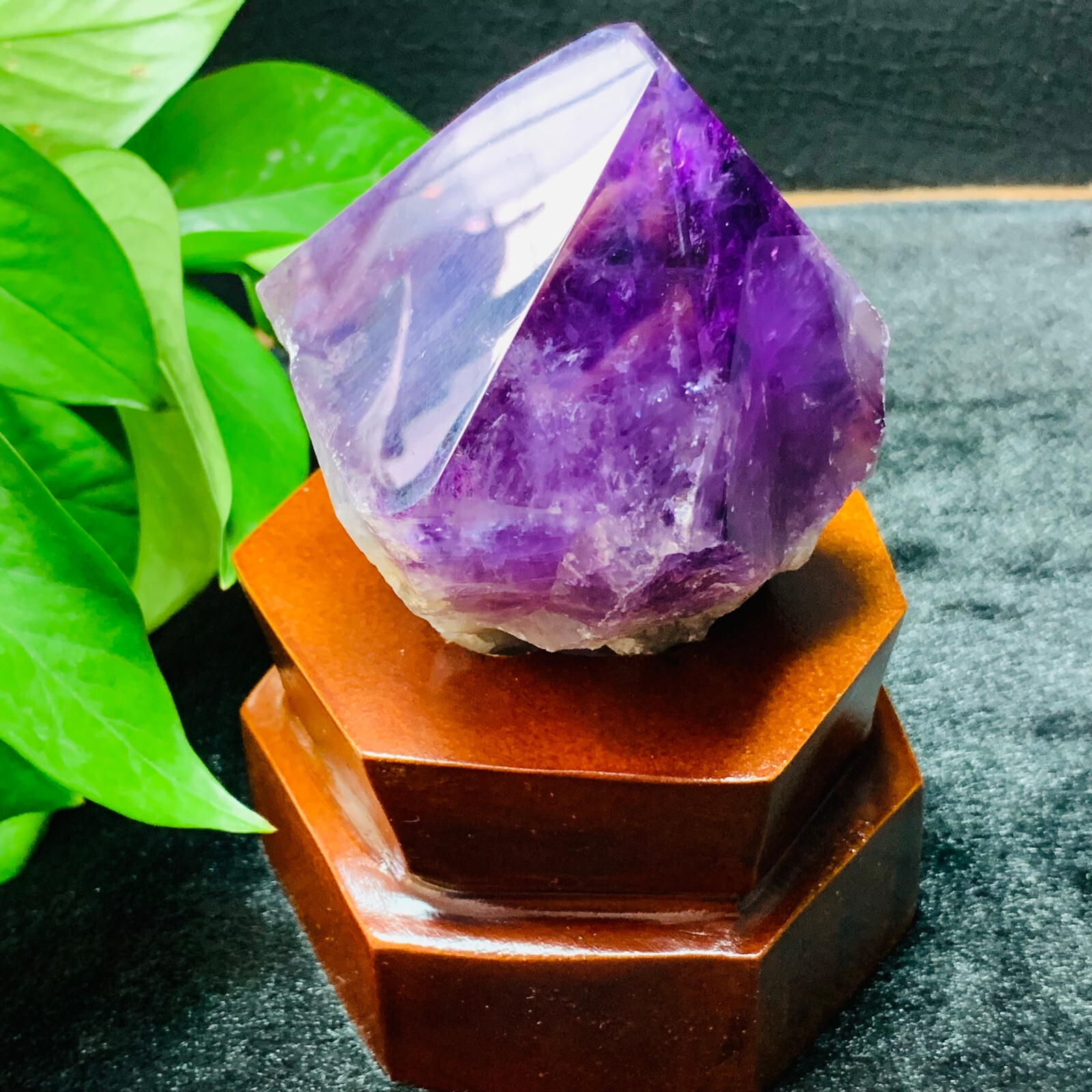 1.42LB Natural Amethyst Quartz Obelisk Crystal Wand with Stand