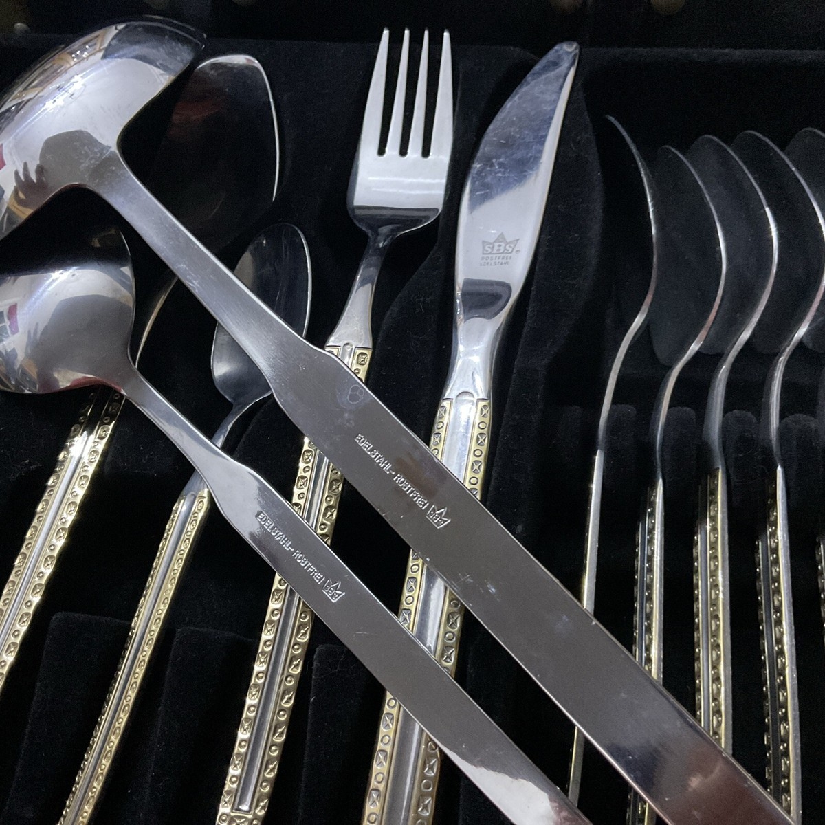SBS Bestecke Edelstahl Solingen Cutlery Set Case Germany Knife
